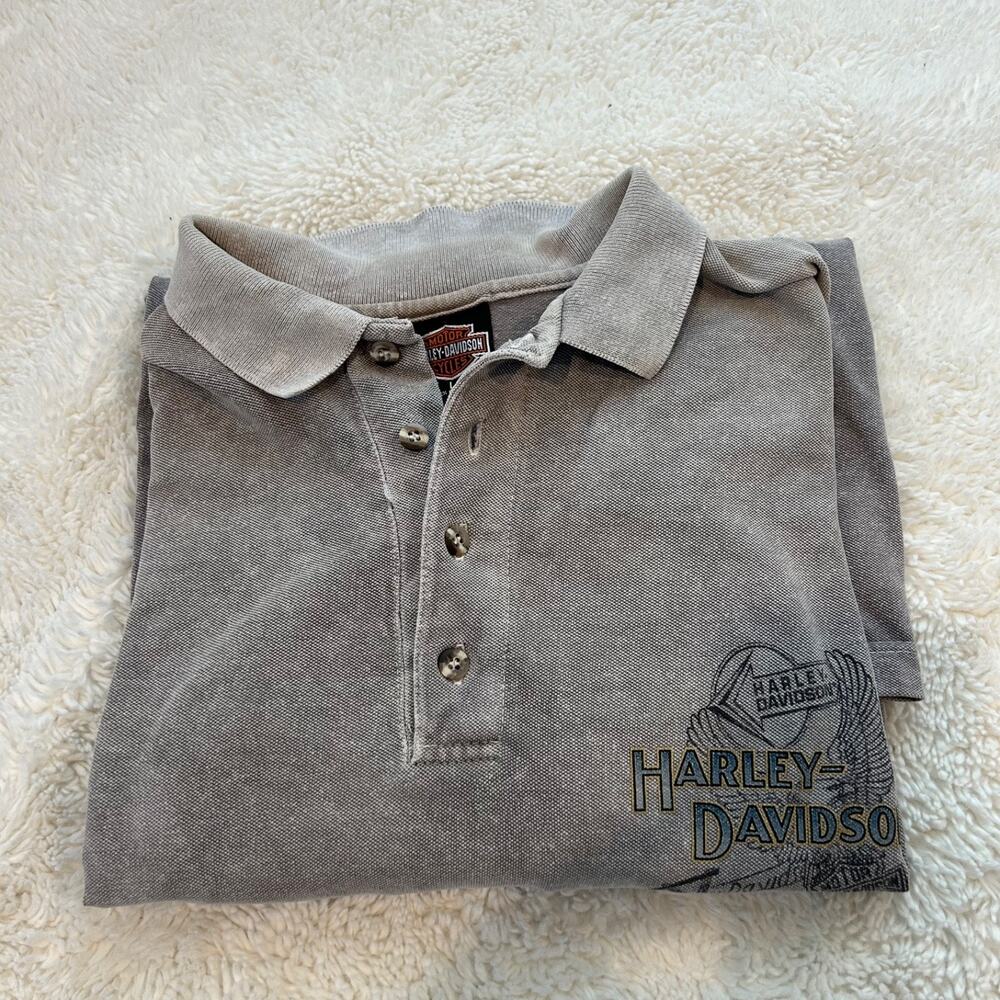 VTG RK Stratman Detroit Harley Davidson Polo Shirt Gray USA Made L Cotton Biker